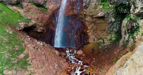 Waterfall in the mountains. Beautiful mountain view from above. Stock Footage 194945684
