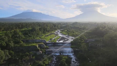 Waterfall, Mountains &amp; Bird Video stock 146999167