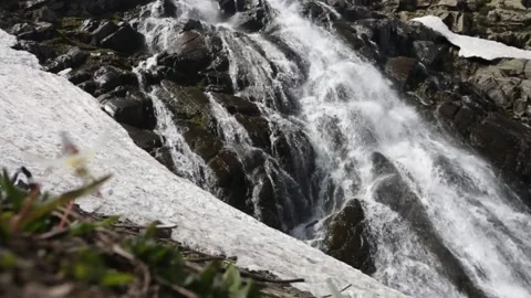 A waterfall in the mountains of the Central Caucasus Stock Footage 146689546