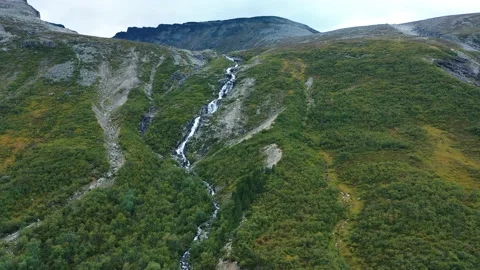 Waterfall in mountains drone Stock Footage 169239171