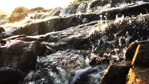 Waterfall in the mountains at evening Video stock 144088896