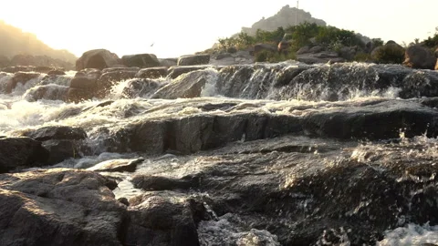 Waterfall in the mountains at evening Video stock 144089019