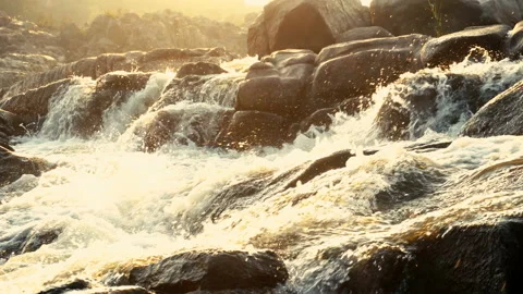 Waterfall in the mountains at evening Video stock 144089163