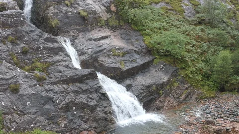A waterfall in the mountains falling in to a pond. Stock Footage 112678943