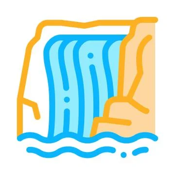 Waterfall in Mountains Icon Vector Outline Illustration Illustrazione stock