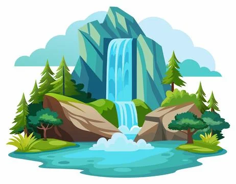 Waterfall in the mountains. Stock Illustration