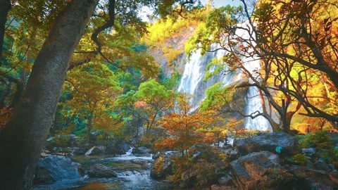 Waterfall in the mountains, Khlong Lan Waterfall Video stock 229087685