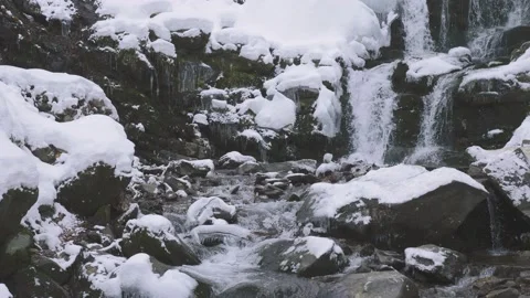 Waterfall in the mountains. New Year Christmas Video stock 86748360