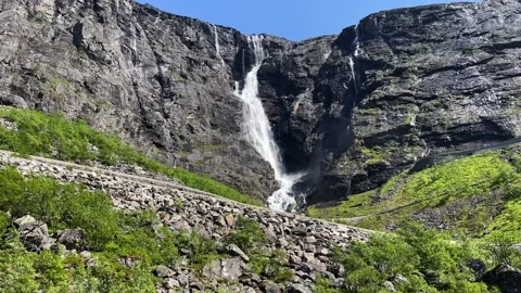 Waterfall in the mountains of Norway Trollstigen Stock Footage 308162512