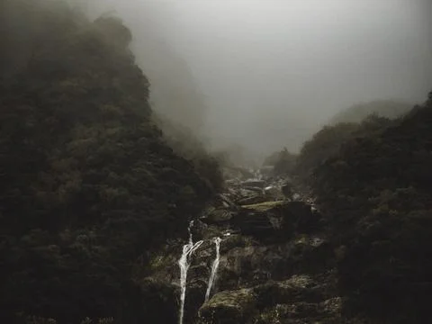 Waterfall in the mountains Stock Photos