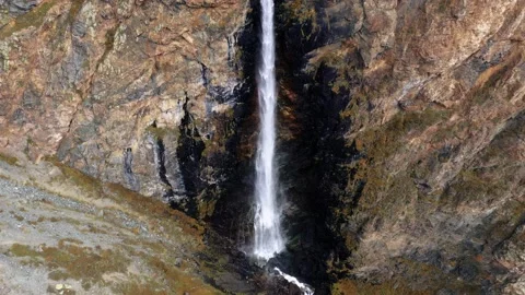 Waterfall In The Mountains On The Rocks Aerial View Stock Footage 160593389