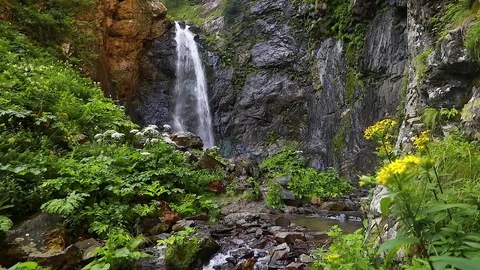 Waterfall in the mountains. Slow motion. Vidéo 79891095
