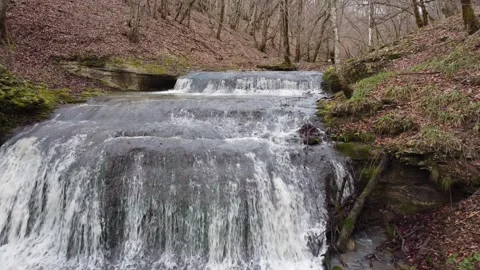 Waterfall in the mountains, smooth movement. Mountain river, clear water. W.. Stock Footage 266910361