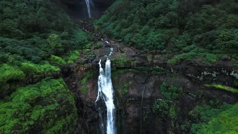 Waterfall in the mountains view from upper side with drone camera. Stock Footage 285928954