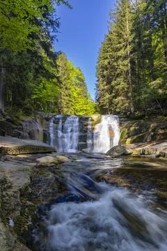 Waterfall Mumlava near Harachov, Giant Mountains (Krkonose), Eastern Bohemi.. Stock Photos