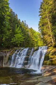 Waterfall Mumlava near Harachov, Giant Mountains (Krkonose), Eastern Bohemi.. Stock Photos