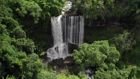 Waterfall in a natural rainforest in Laos Stock Footage 248596809