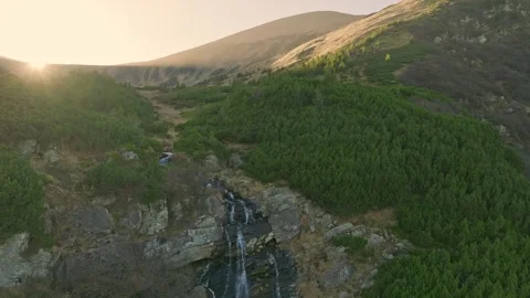 Waterfall nature mountains forest river scenic landscape travel wild outdoor Stock-Footage 252355393