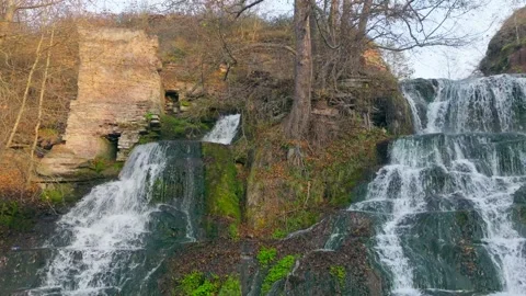 Waterfall nature mountains forest river scenic landscape travel wild outdoor Stock Footage 252363392