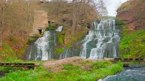 Waterfall nature mountains forest river scenic landscape travel wild outdoor Stock-Footage 252364586