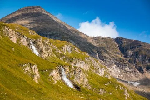 Waterfall next to Grossglockner High Alpine road in Hohe Tauern National Park Stock Photos