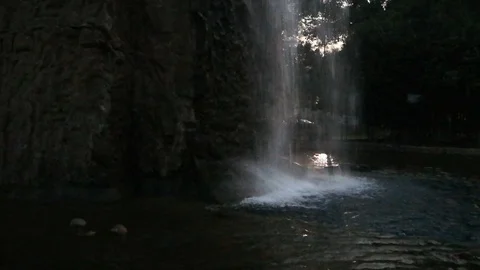 Waterfall in night view in park Stock Footage 97064790