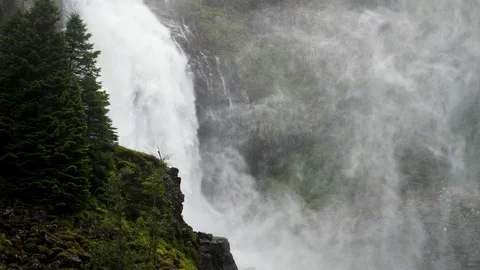 Waterfall in Norway, static shot of bottom end of roaring high volume waterfall Video stock 112666121