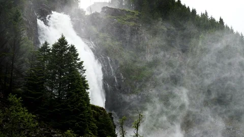 Waterfall in Norway, static shot of mid part of roaring high volume waterfall Stock-Footage 112665080