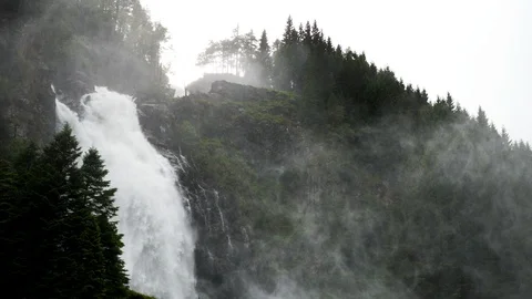 Waterfall in Norway, static shot of upper part of roaring high volume waterfall 스톡 동영상 112666342