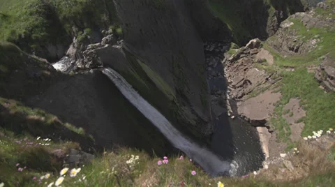 Waterfall by the Ocean 2 -Camera Pan up Video stock 31745873