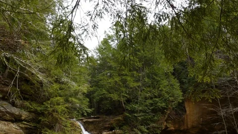 Waterfall at Old Man's Cave in the Hocking Hills, Ohio Stock Footage 105388458