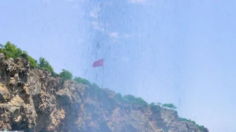 The Waterfall Over the Cliff, Slow Motion Stock Footage 146334677