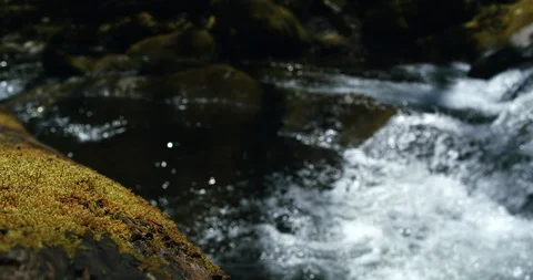 Waterfall over mossy rocks Stock Footage 128156750