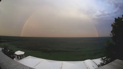 Waterfall over the Ocean at Sunset Видео 73342959
