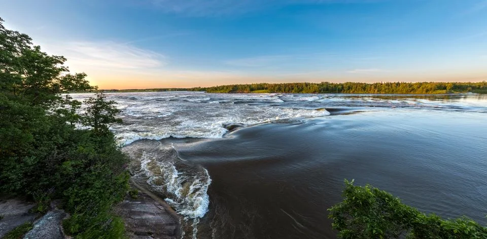 Waterfall panorama at sunset Stock Photos