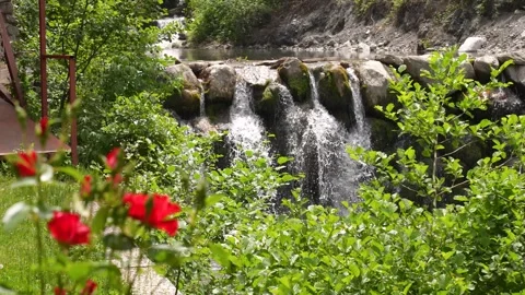 Waterfall in the park in spring day Stock Footage 310840732