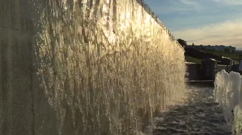 Waterfall in the park in the summer, slow motion, closeup Stock Footage 64043967
