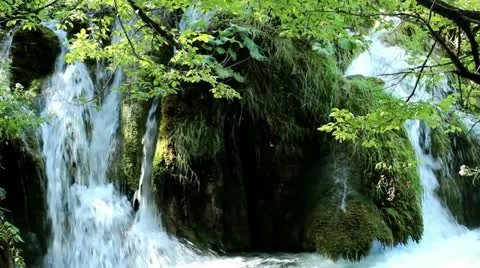 Waterfall of Plitvice Lakes Stock Footage 12145909