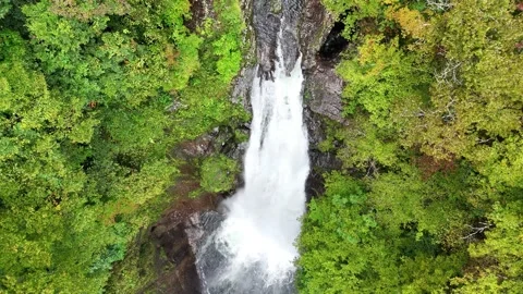 Waterfall Plunge Pool Top Down | Akiu Japan - 4K Aerial Video Stock Footage 329052410