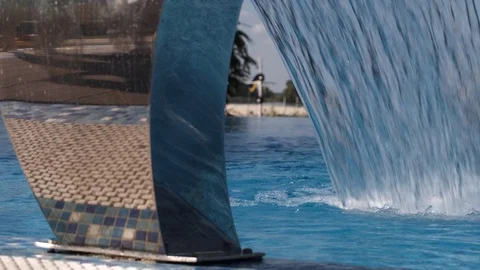 Waterfall in the pool close-up under the open sky. Stock Footage 115495035