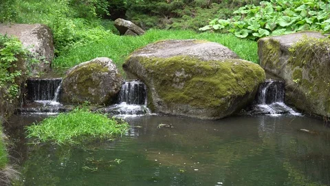 Waterfall in public park, fast streaming water. Stock Footage 107996288