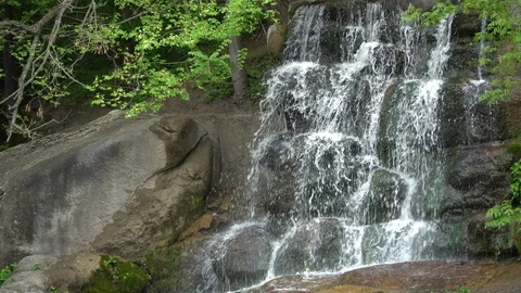 Waterfall in public park, fast streaming water. Stock Footage 107996517