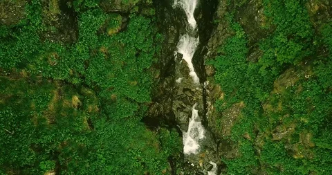 Waterfall in the Pyrenees seen from above Stock Footage 94497681