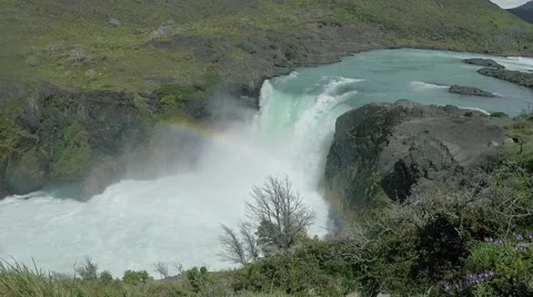Waterfall Rainbow Patagonia Video stock 45142653