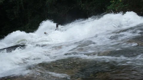 Waterfall in rainforest with clear water. Stream running fast  in rainy season. Stock Footage 252402722