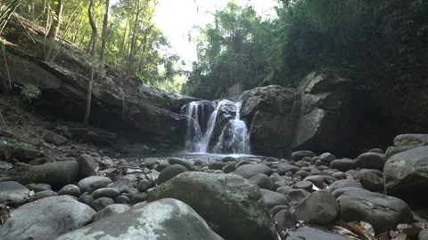 Waterfall in rainforest with rocks in foreground Video stock 87191847