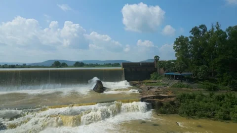 Waterfall Rajdari Devdari and Latif Shah, Chandrprabha  Dam Aerial View Stock Footage 288666820