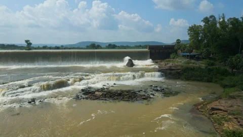 Waterfall Rajdari Devdari and Latif Shah, Chandrprabha  Dam Aerial View Stock Footage 288666821