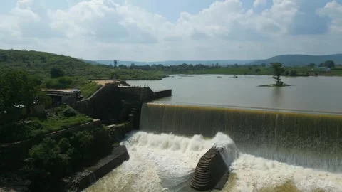 Waterfall Rajdari Devdari and Latif Shah, Chandrprabha  Dam Aerial View Stock Footage 288666844