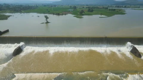 Waterfall Rajdari Devdari and Latif Shah, Chandrprabha  Dam Aerial View Stock Footage 288666867